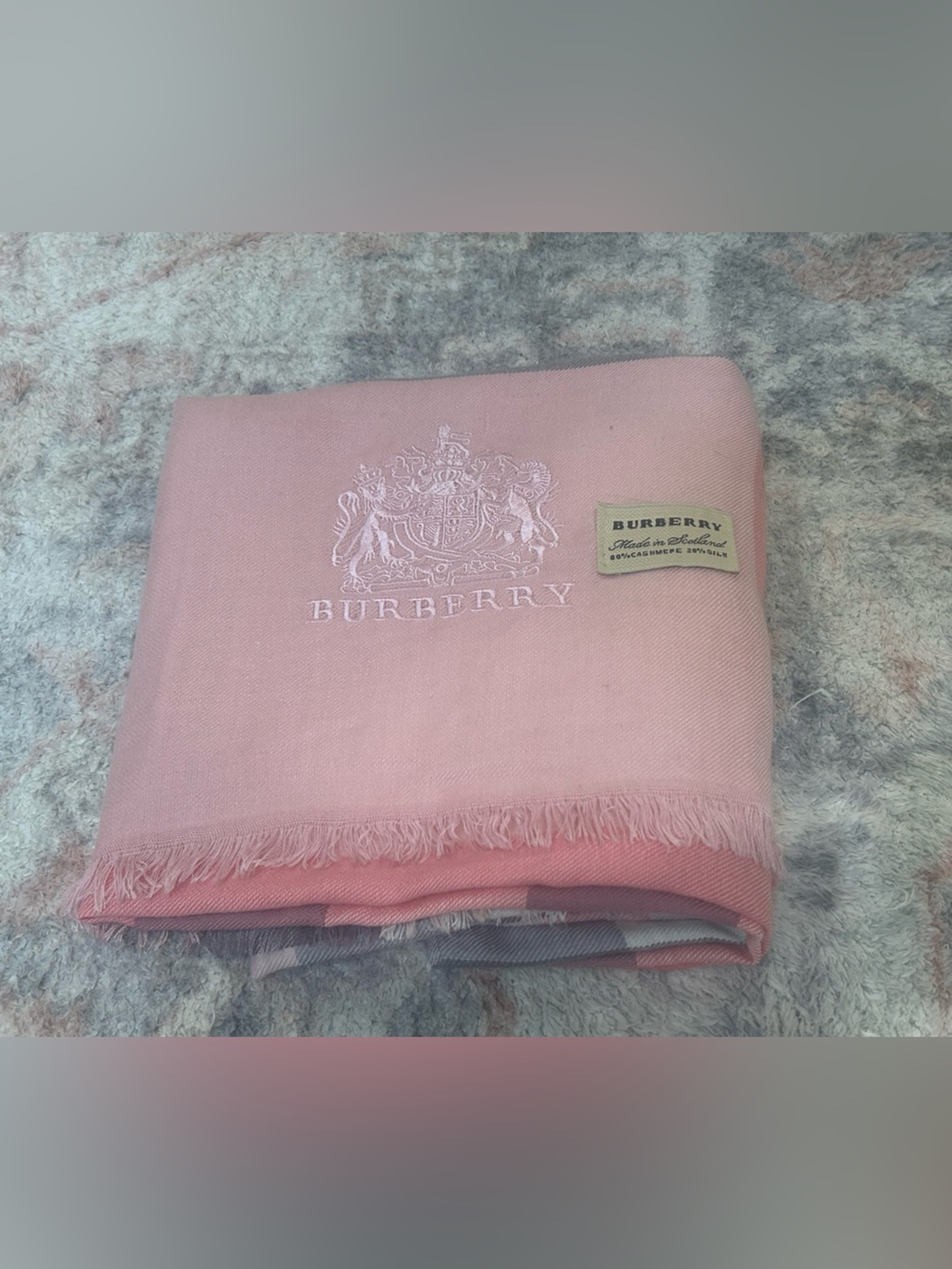 Authentic Burberry Cashmere Silk Scarf Shawl Pink Nova Check Made in Scotland